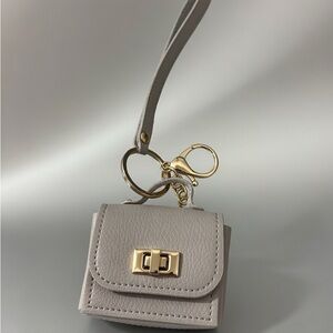 Mini Beige Keychain Bag with Gold Accents